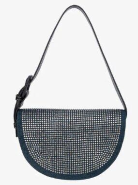 NWT HVISK Nomi Embellished Denim Shoulder Bag - Silver Rhinestones